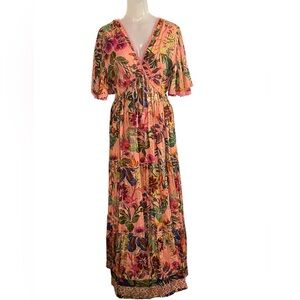 Anthropologie Me 2 Magic Vibrant Floral Boho Maxi Dress size L